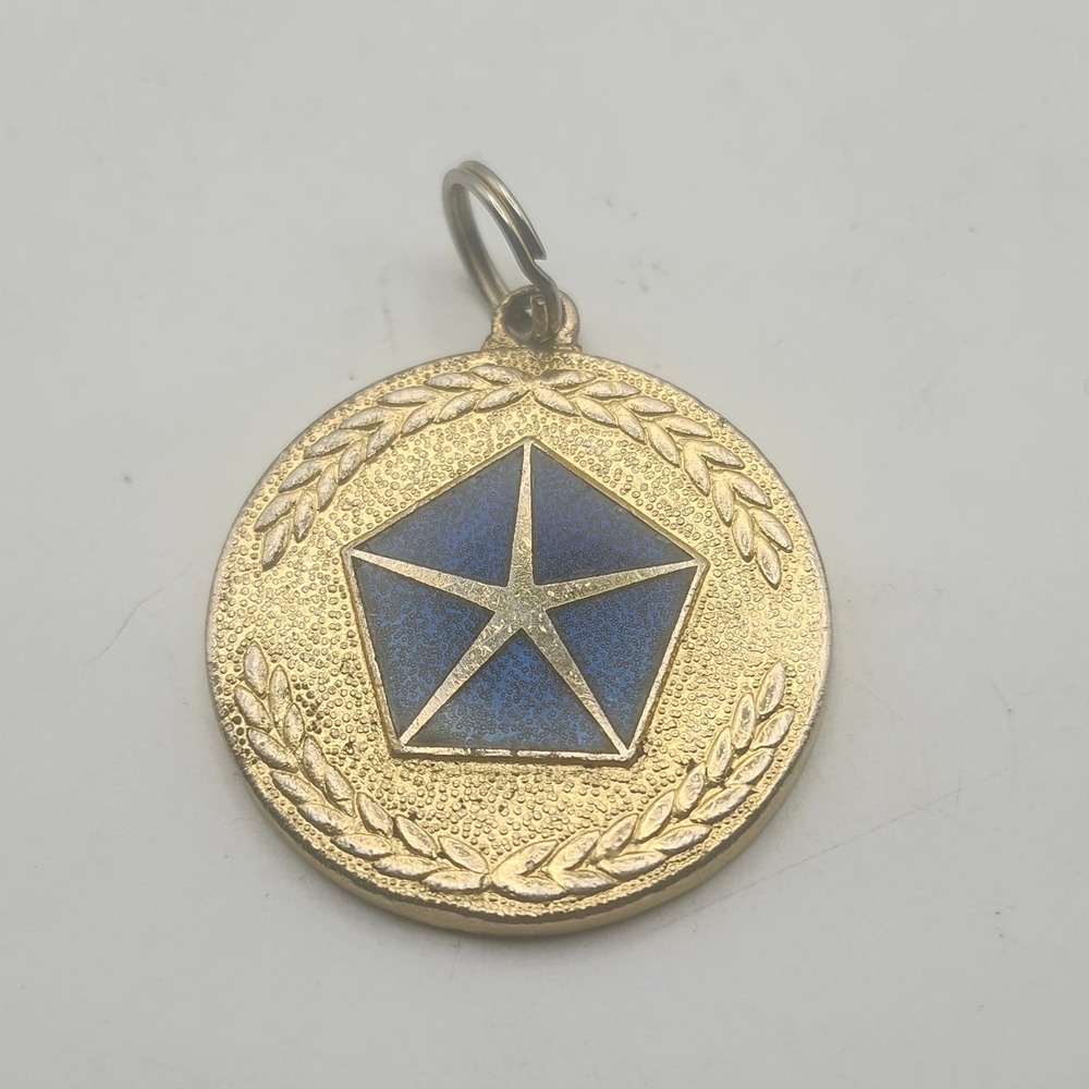 Vintage Chrysler Pentastar Keychain Miller Motors Mopar Blue Enamel Gold Fob Tag